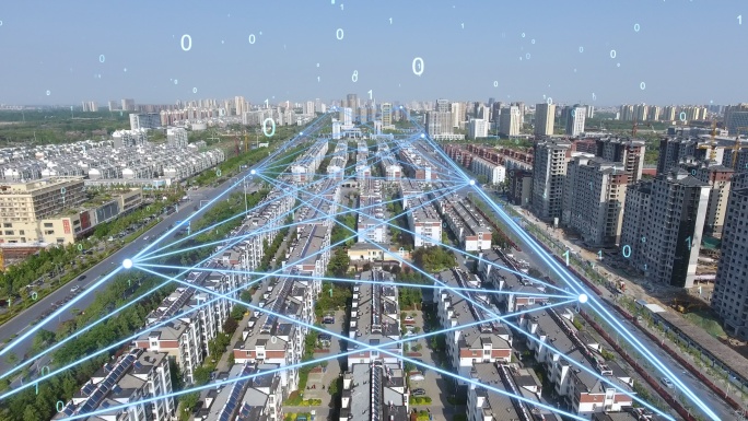智慧城市科技城市交通小区航拍天网