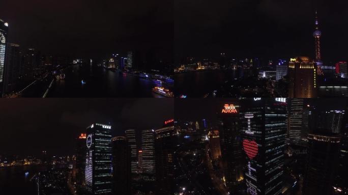 航拍上海夜景原始素材