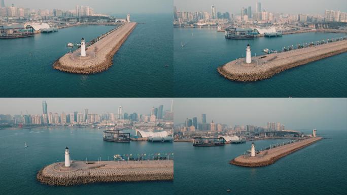 4k青岛奥帆中心情人坝灯塔环绕移动延时