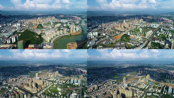广西贺州城区高清航拍城区面貌地标风光片