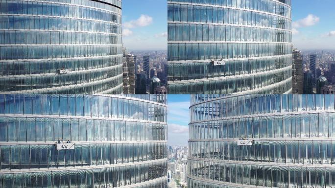4K原素材-上海中心大厦擦窗工人