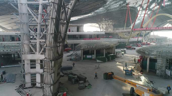 航拍北京大兴新机场内部建设
