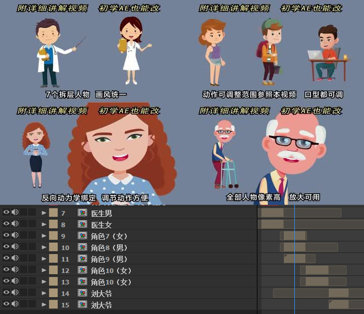 7个MG动画人物角色-医生护士_AE模板