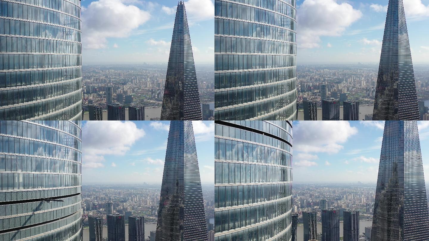 4K原素材-上海中心大厦擦窗工人