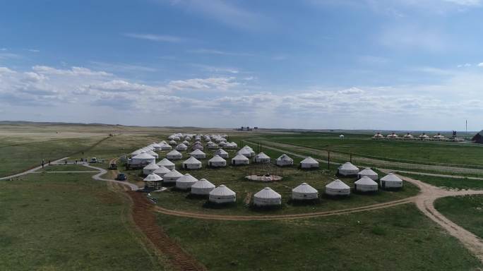 4k航拍草原蒙古包、蒙古包、塔根格拉