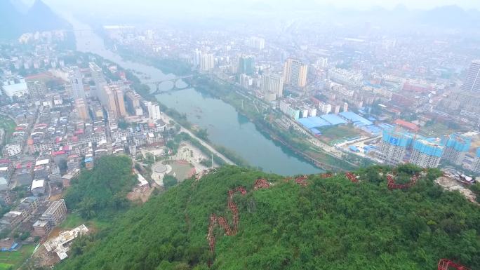 广西崇左城市山水风光航拍