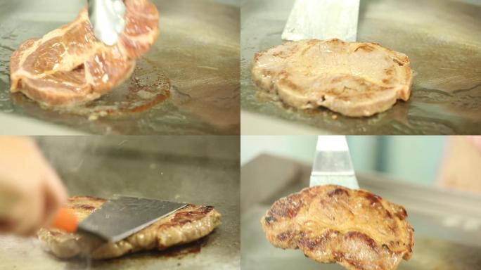 扒锅煎锅做牛排实拍视频素材