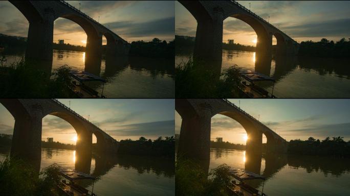 大桥日出日落唯美延时摄影