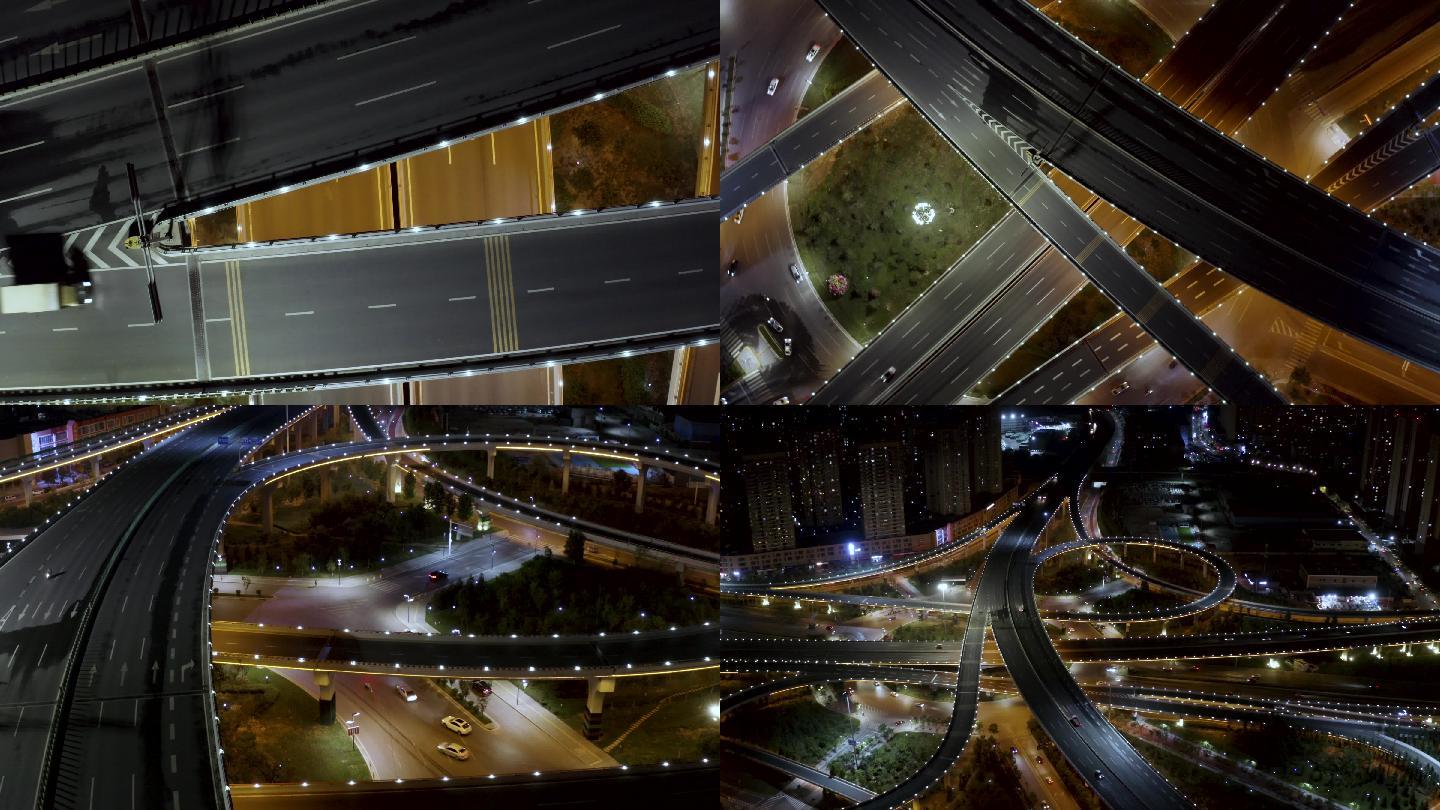 城市立交夜景4K航拍