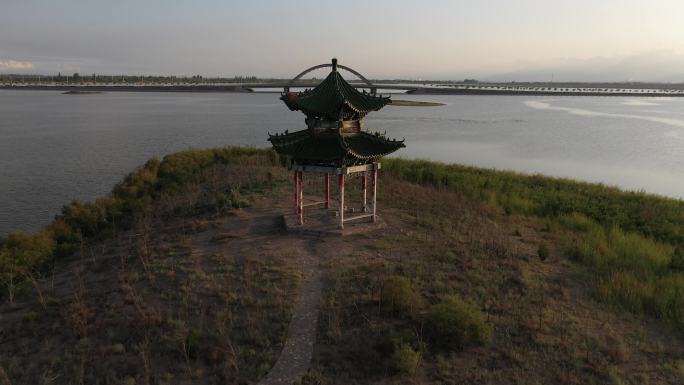 4K-原素材-石嘴山市星海湖凉亭