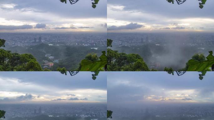 夏天广州白云山上遥看雨中的晚霞，4K美景