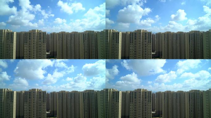 4K超清城市上空蓝天白云高楼楼房