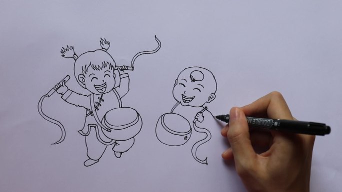 手绘儿童打鼓春节素材