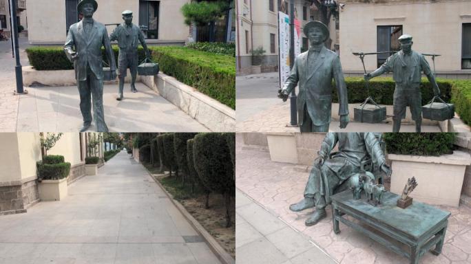 广仁路步行街上的铜像雕塑和街景