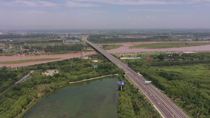 4K-原素材-吴忠黄河大桥航拍京藏高速