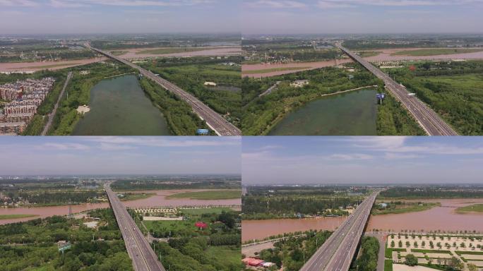 4K-原素材-吴忠黄河大桥航拍京藏高速