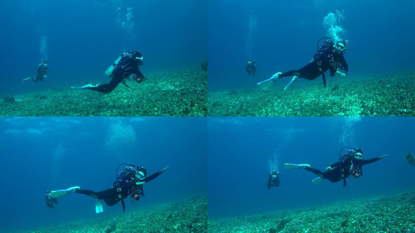 实拍海底潜水人群旅游探险海底世界