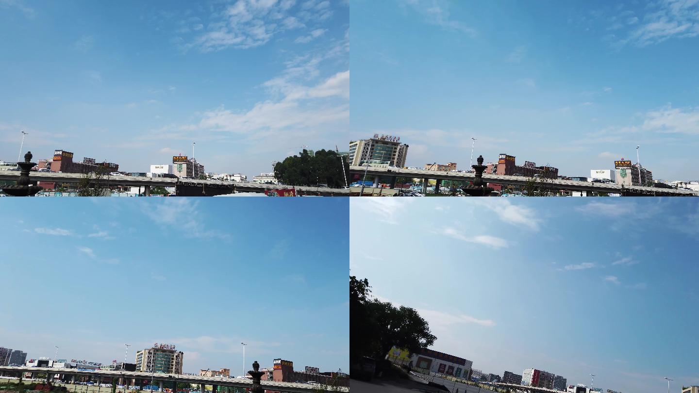 4K摇拍夏天广州番禺蔚蓝的天空下高架桥_