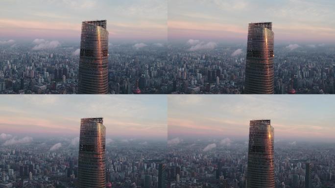 4K原素材-夕阳霞光中的上海城市旅游地标