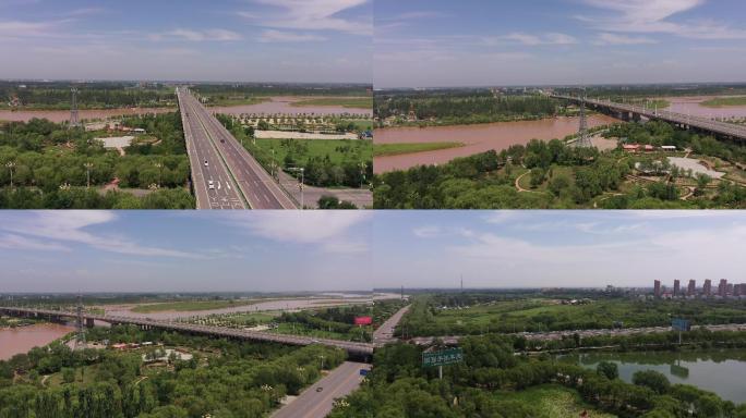 4K-原素材-吴忠黄河大桥高速公路航拍