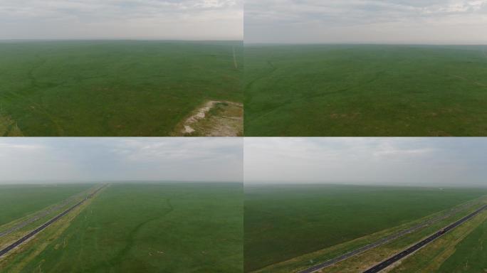 航拍草原房屋公路4k