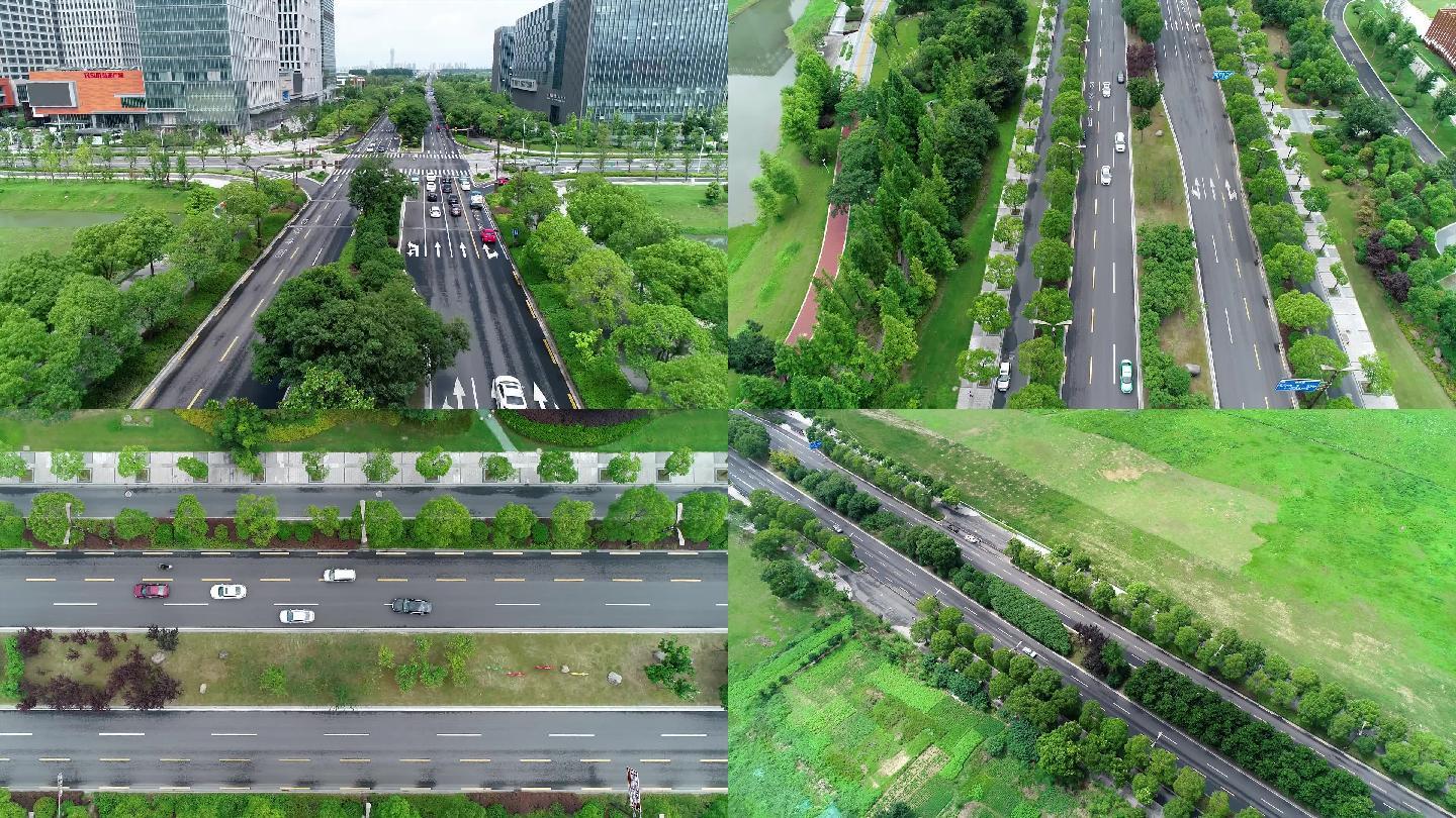 现代化科技城市绿化下的道路建设车辆人流