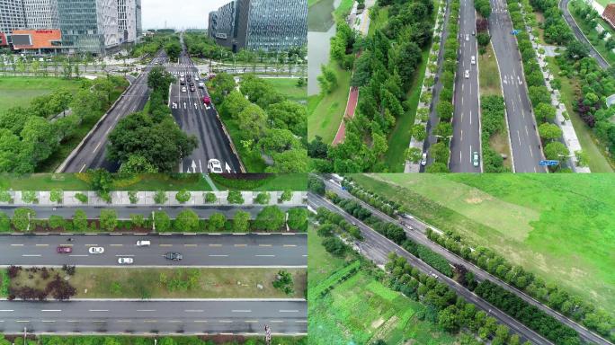 现代化科技城市绿化下的道路建设车辆人流