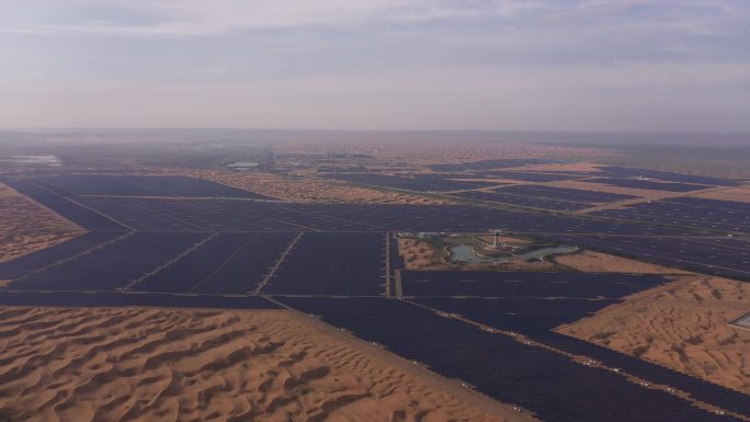 4K-原素材-腾格里沙漠电厂航拍