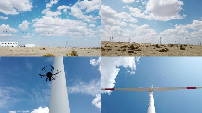 新疆风力发电机以及蓝天云朵延时摄影