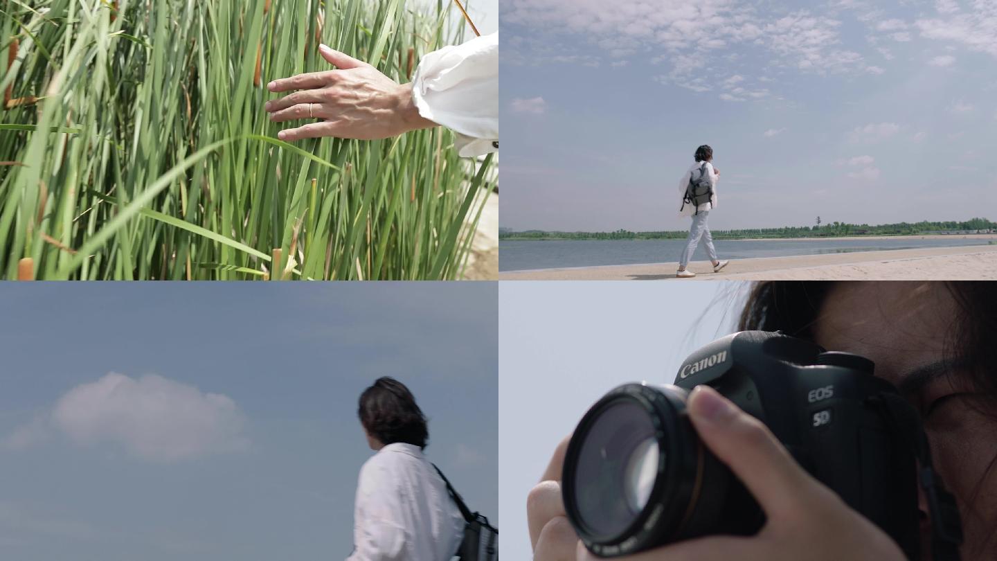 湖边意境文艺青年拍照采风实拍素材