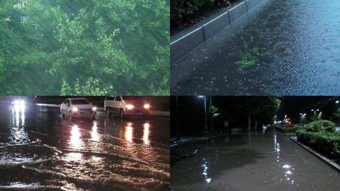 雷电狂风暴雨袭击城市树木摧折积水严重
