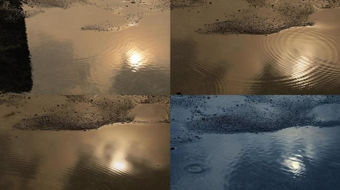 4K雨后水面波纹太阳反光一组
