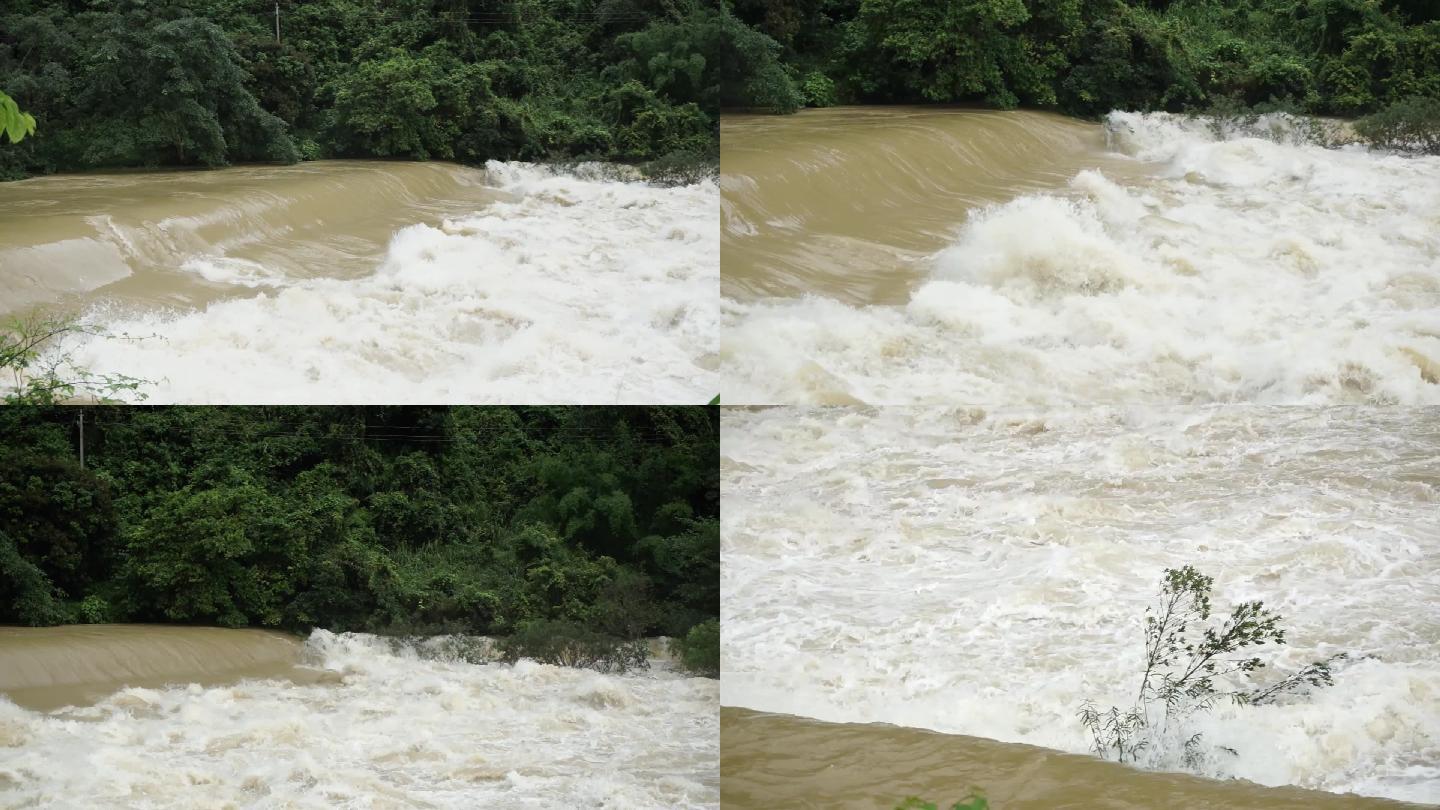 雨后河水暴涨暴雨河水上涨河水滚滚