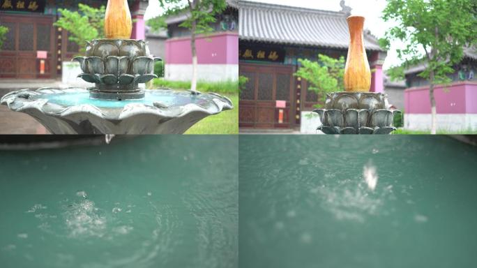 莲花台雕塑雨水干净的水水滴碧绿
