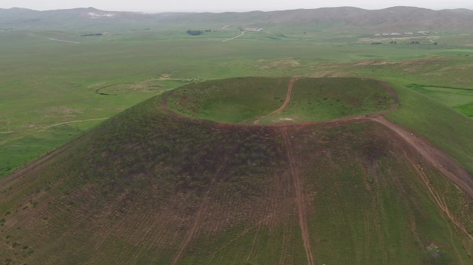 航拍高清乌兰察布五号火山景区