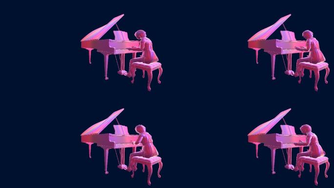 弹钢琴的女人_alpha透明通道