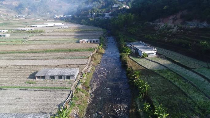 农村乡村风光航拍小河