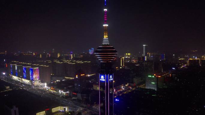 4K-原素材-石家庄电视塔航拍夜景