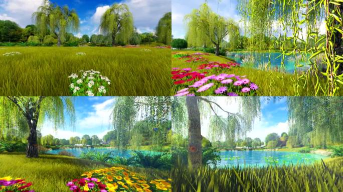 自然景观水池三维动画