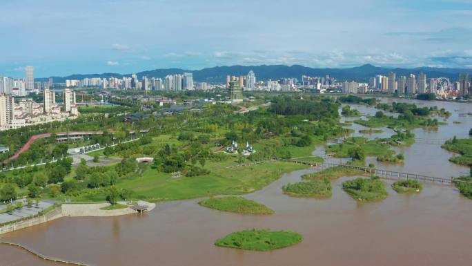 4K汉江湿地公园航拍视频素材