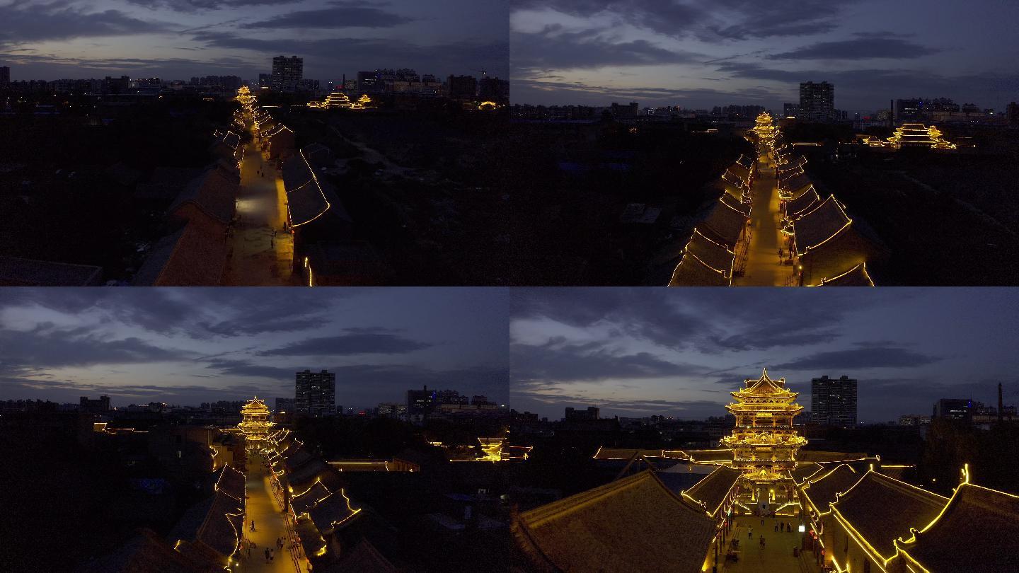 4K-log原素材-榆次古城夜景航拍