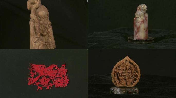 4K视频新疆工艺品剪纸木雕石