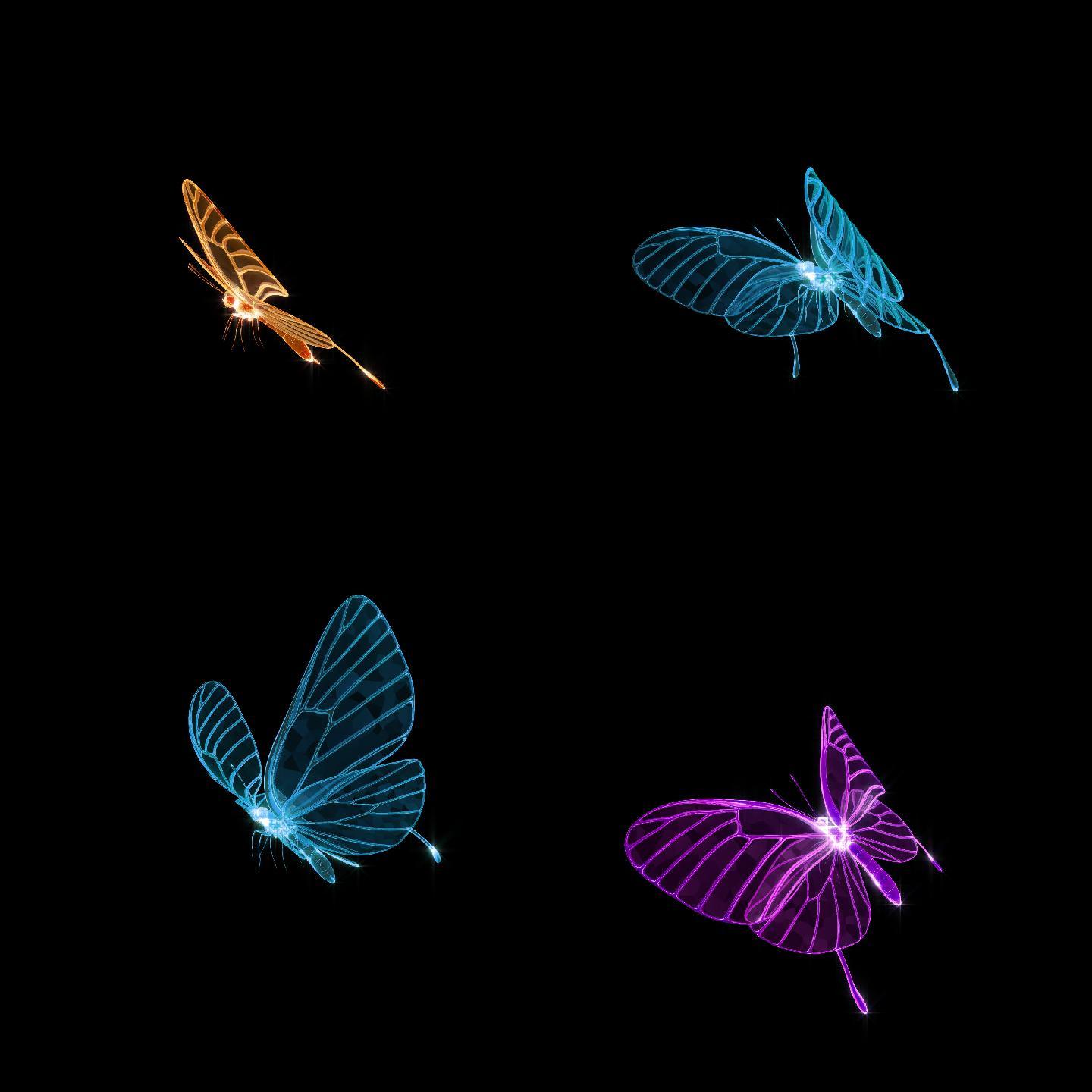 三种原地飞的水晶蝴蝶