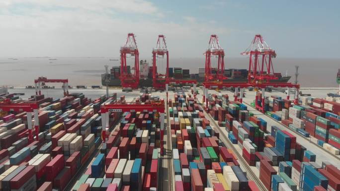 4K原素材-航拍上海交通地标洋山深水港