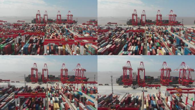4K原素材-航拍上海交通地标洋山深水港