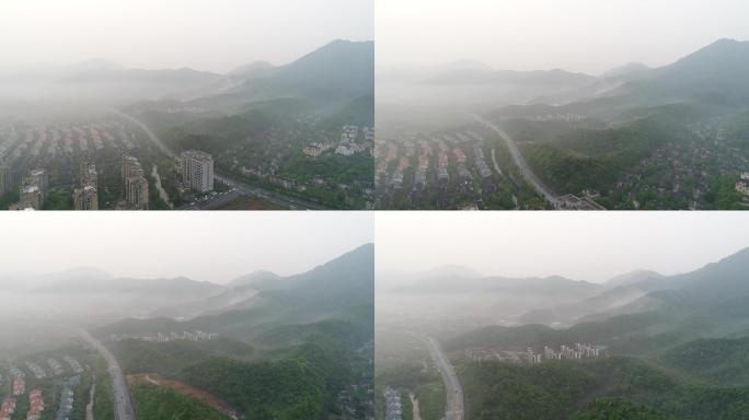 杭州留下小和山云雾缭绕航拍