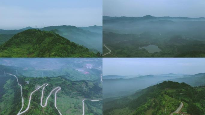 天府绿道成都绿道雨雾龙泉山航拍