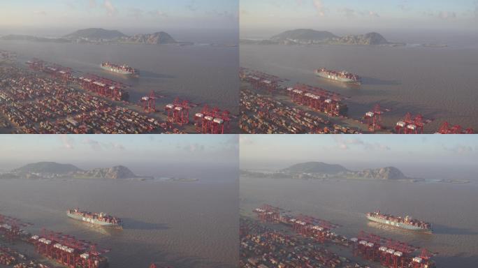 4K原素材-远洋巨轮进入上海洋山深水港