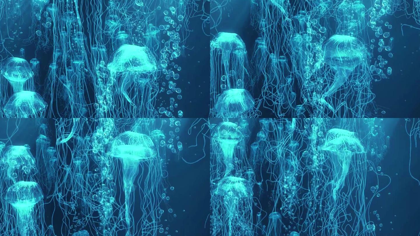 梦幻蓝色水母背景视频素材