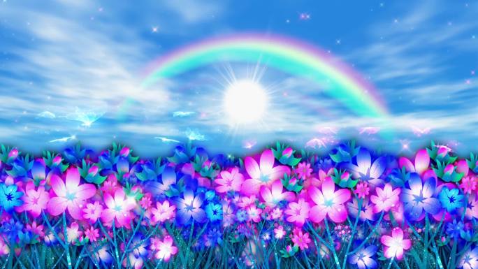 阳光彩虹下唯美花朵